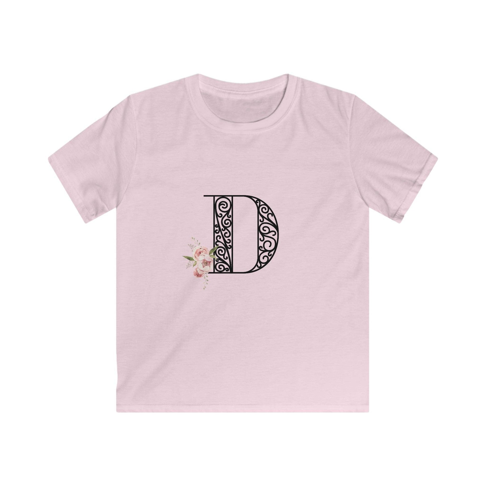 Floral Letters: Letter D - Kids Softstyle Tee - Whippie's