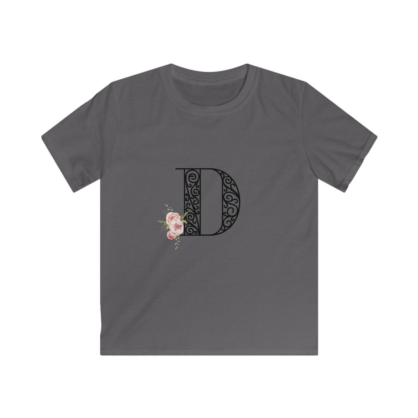 Floral Letters: Letter D - Kids Softstyle Tee - Whippie's