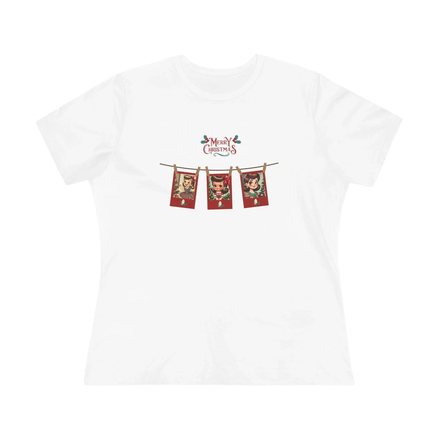Merry Christmas - Photo Banner - Brunette Girls - Women's Softstyle Tee - Whippie's