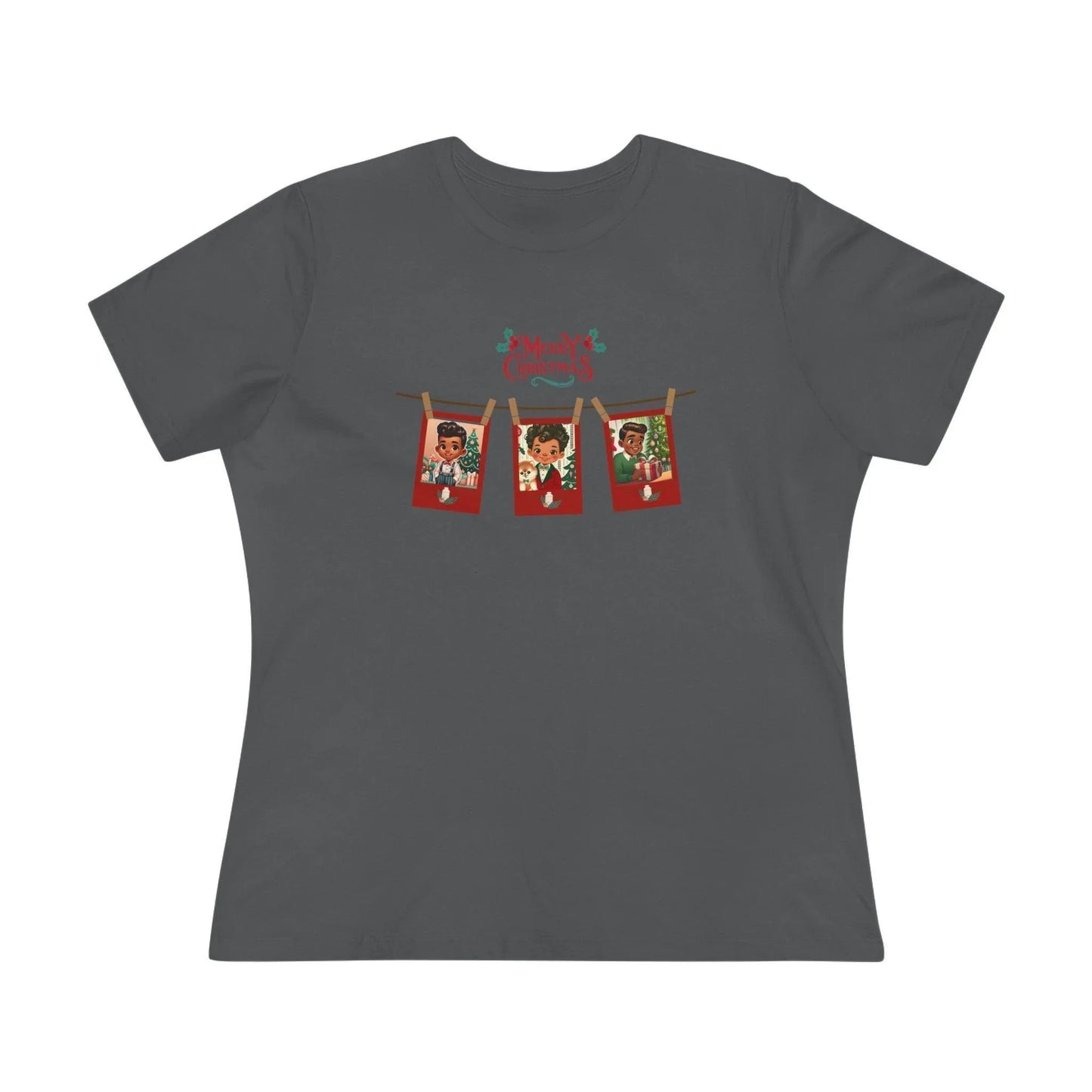 Merry Christmas - Photo Banner - Darker Skin Tone - Women's Softstyle Tee - Whippie's