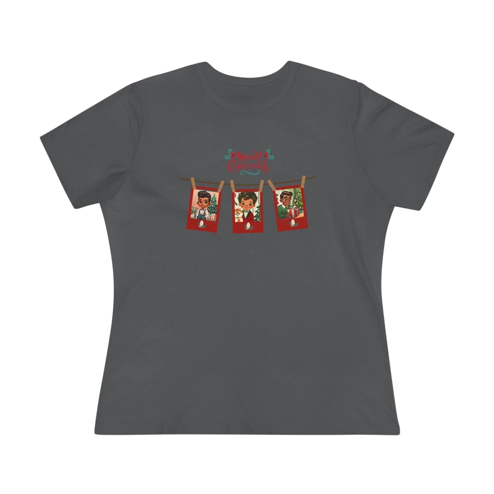 Merry Christmas - Photo Banner - Darker Skin Tone - Women's Softstyle Tee - Whippie's