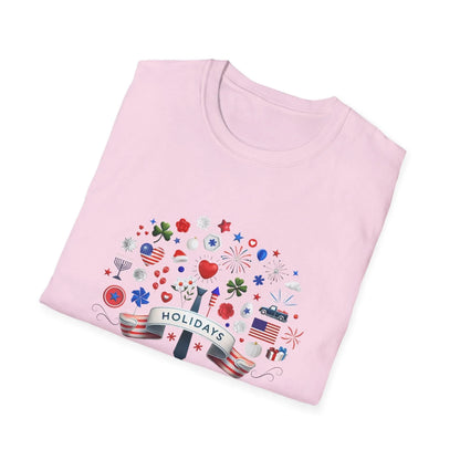 Merry Happy Everything 🎉 Unisex T-Shirt - Red, White & Blue Holiday Cheer! - Whippie's