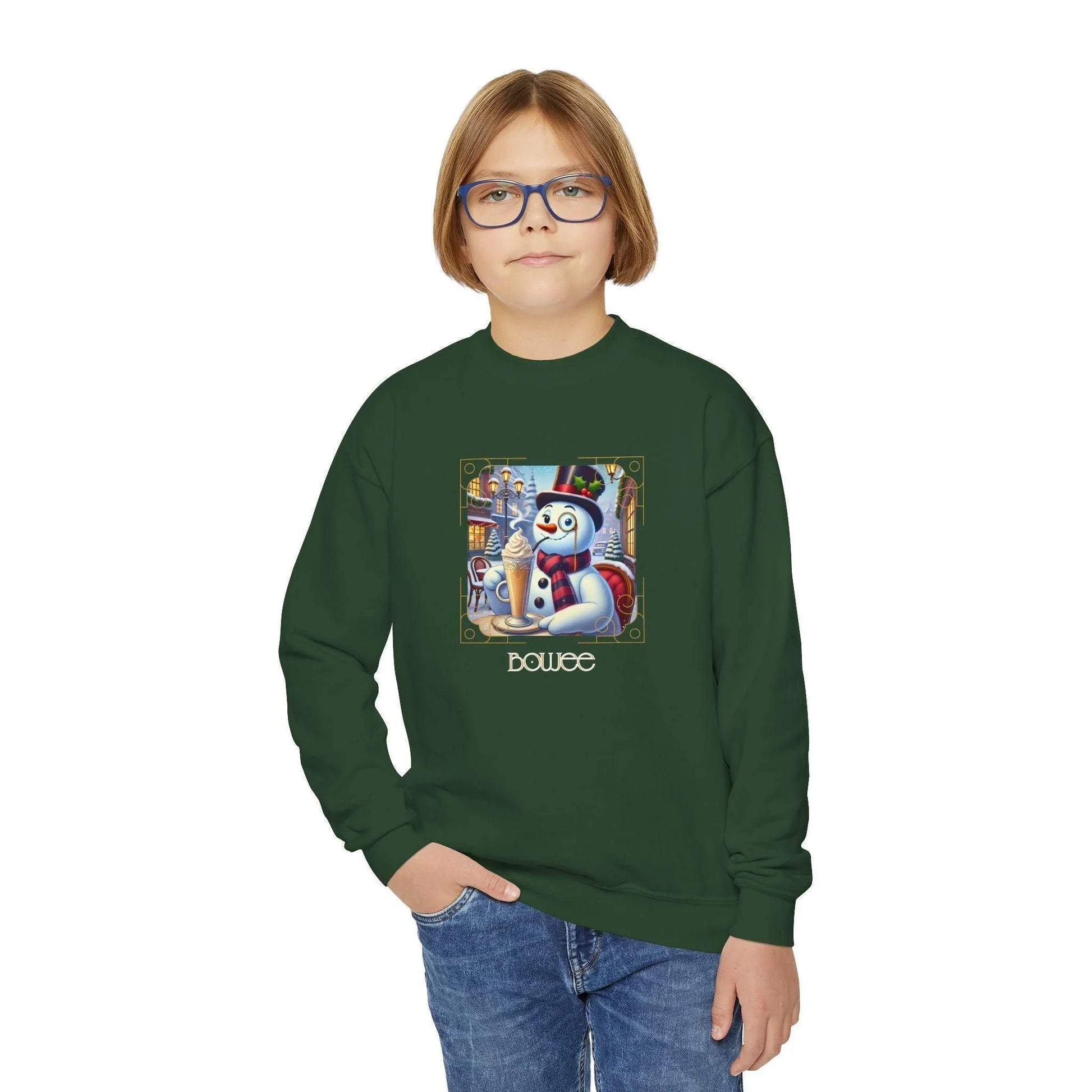 ☃️ Boujee Snowman ☕ Youth Crewneck Sweatshirt ✨ - Whippie's