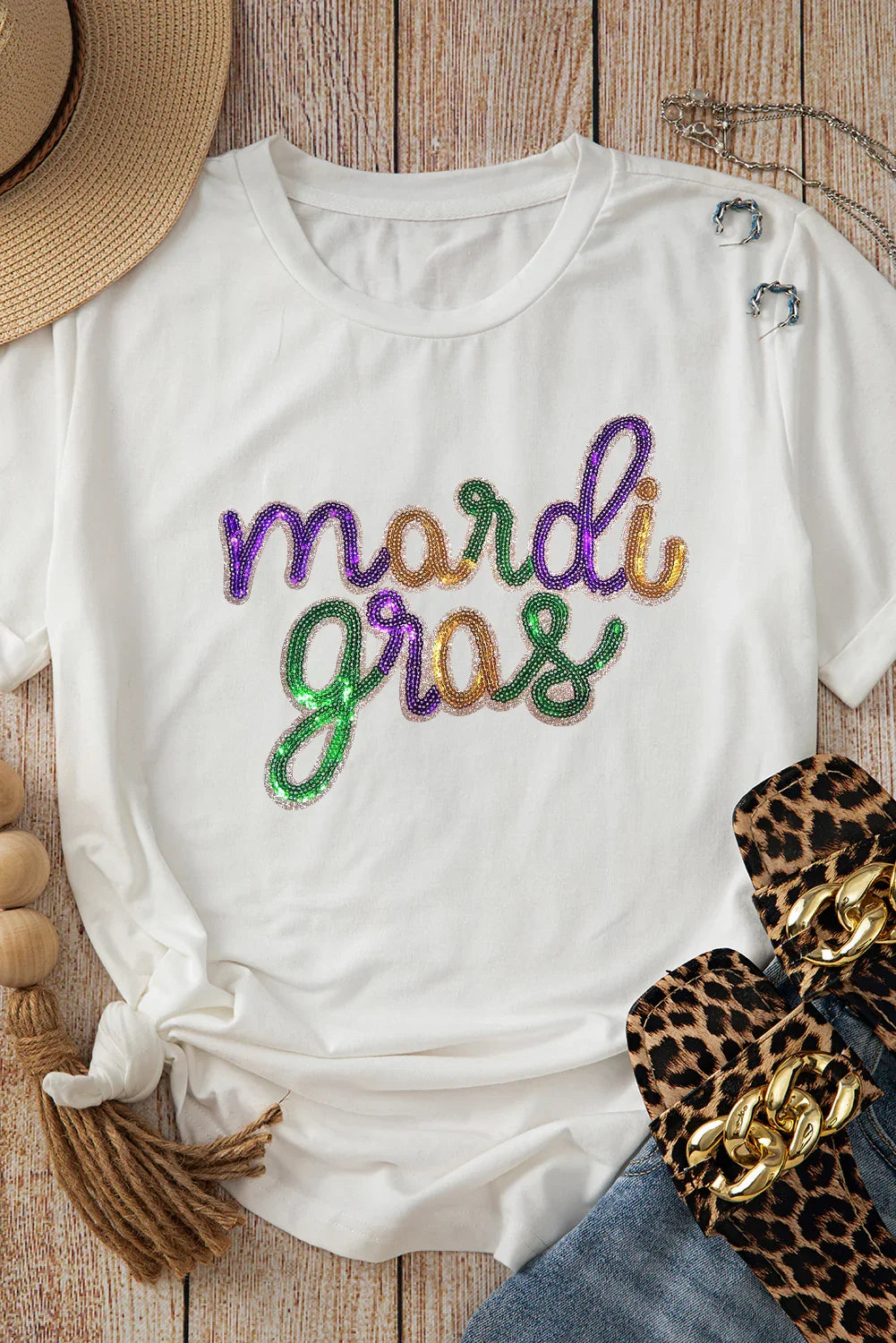 Mardi Gras Tee | Sequin Party Graphic Shirt