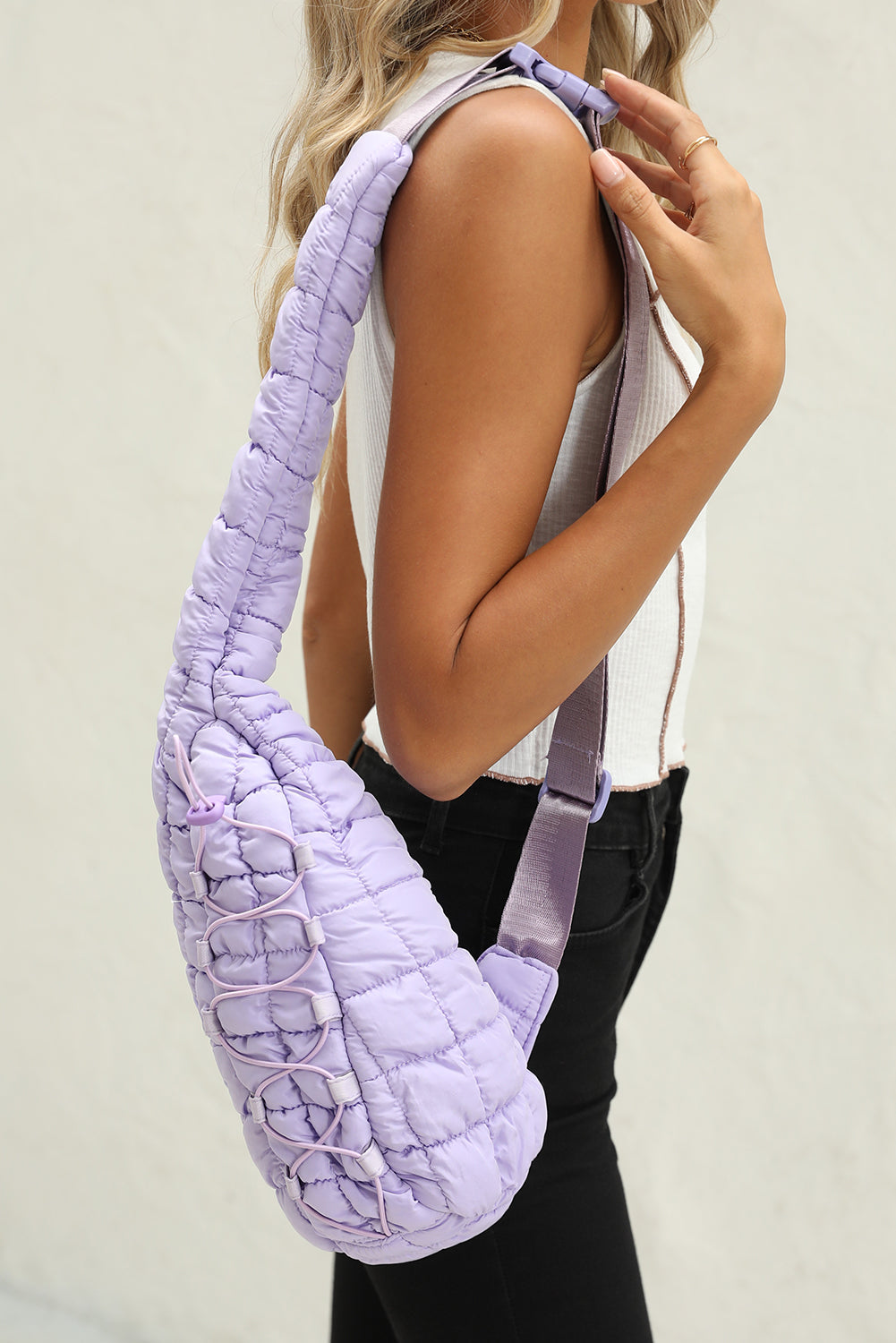Marshmallow Quilted Sling Bag | Drawstring Crossbody Bag