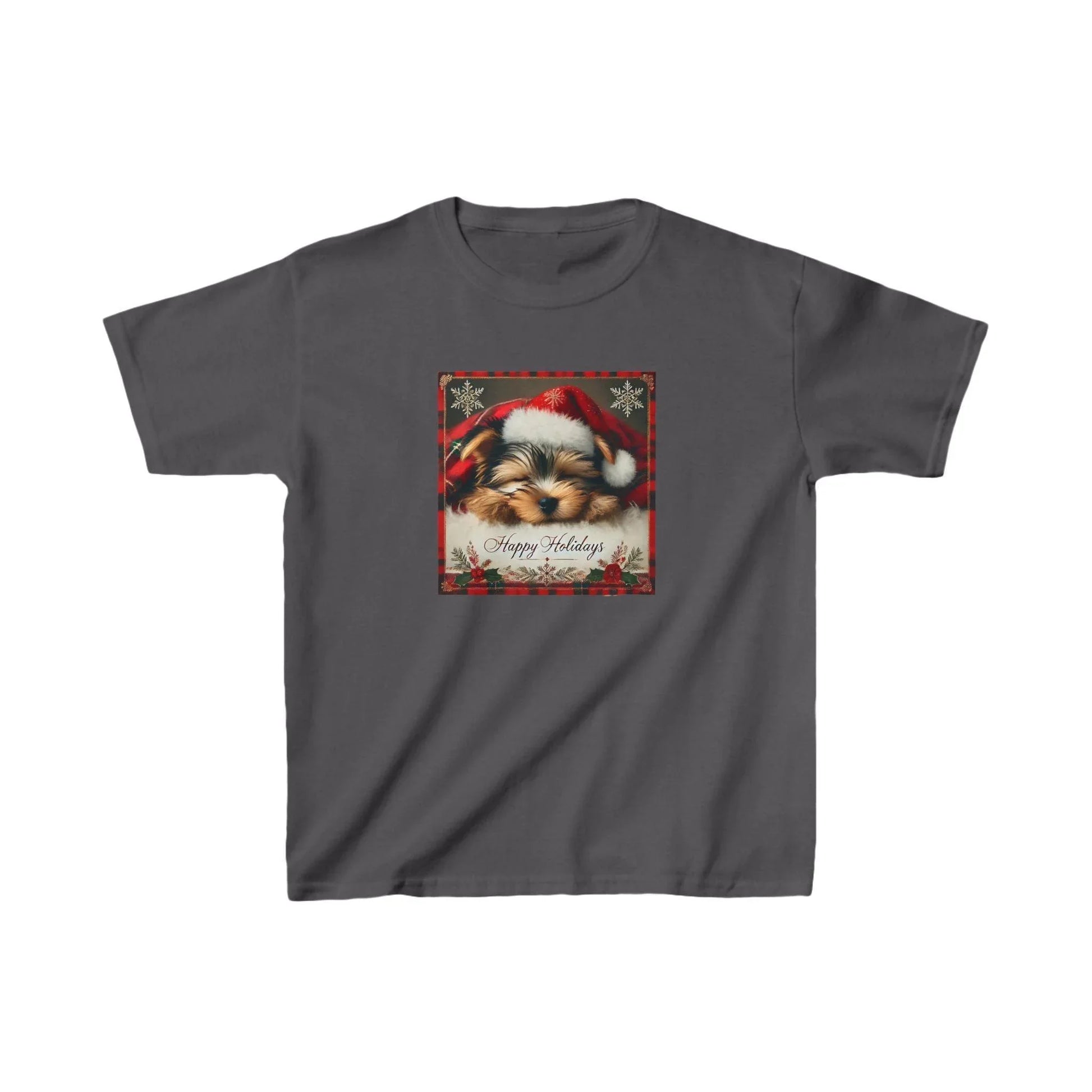 Snoozing Santa's Little Helper: Happy Holidays 🐶 Kids Heavy Cotton™ Tee! - Whippie's