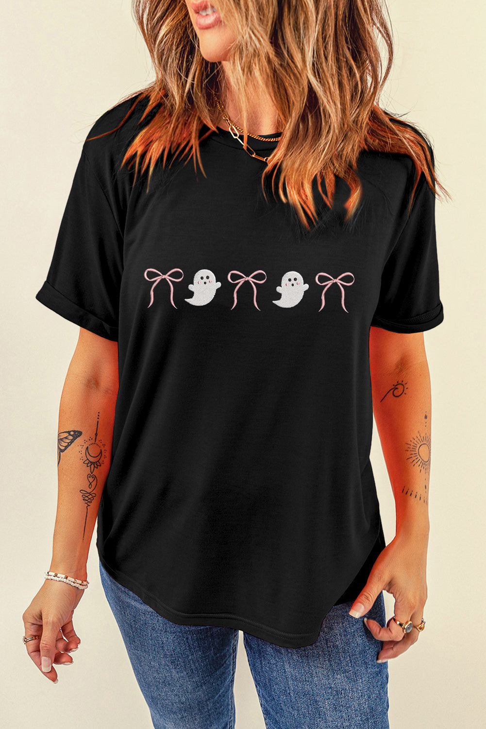 Halloween Ghost Bow T-Shirt back view