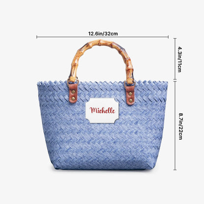 1231. Chic Woven Basket Bag with Bamboo Handle - Personalizable - Whippie's