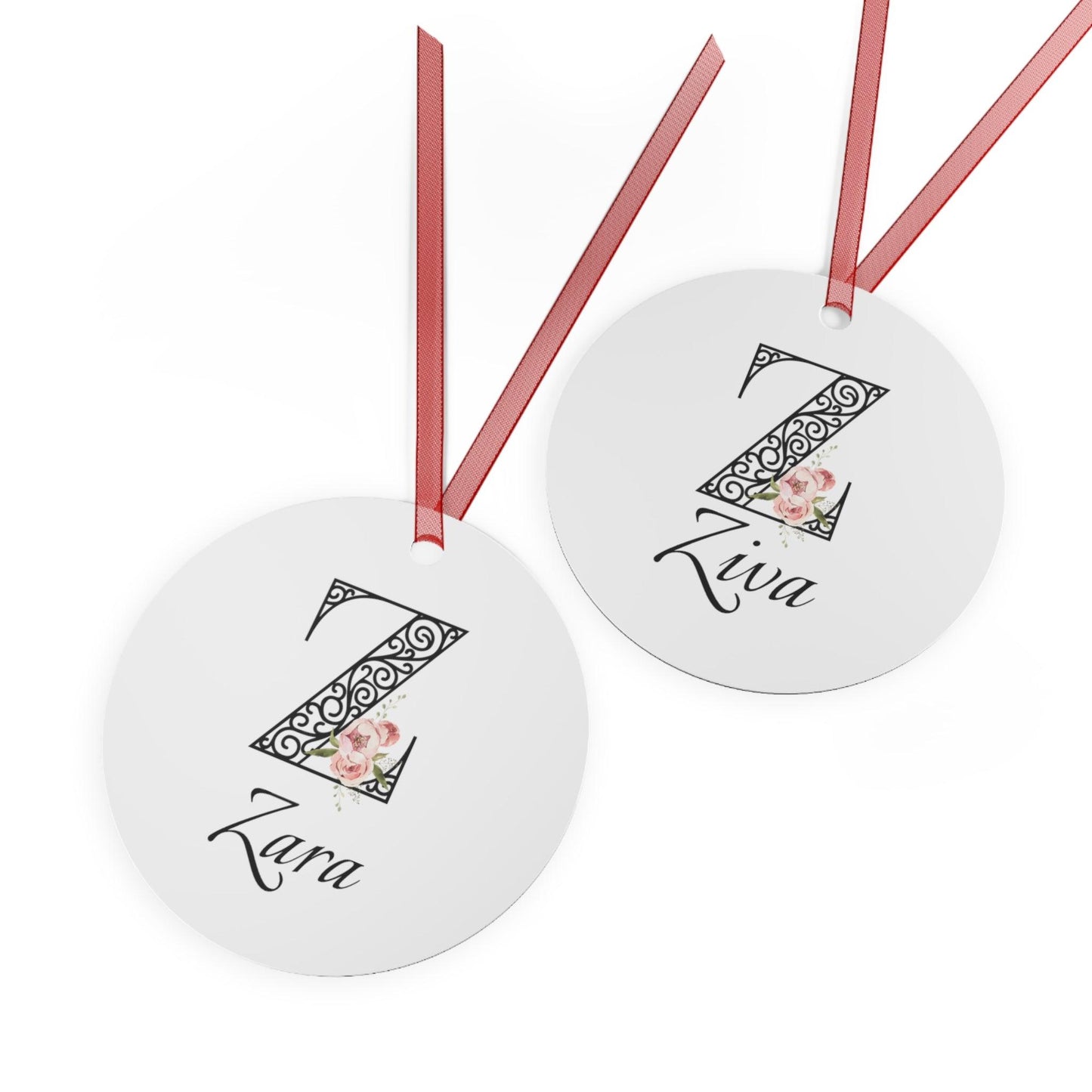 Floral Letters: Letter Z - Peony Metal Christmas Ornament - Personalizable - Whippie's
