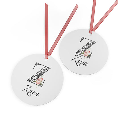 Floral Letters: Letter Z - Peony Metal Christmas Ornament - Personalizable - Whippie's