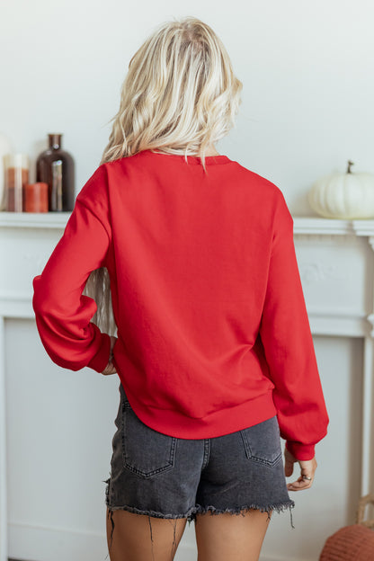 Racing Red Gingham Patch Rugby Game Day Sweatshirt