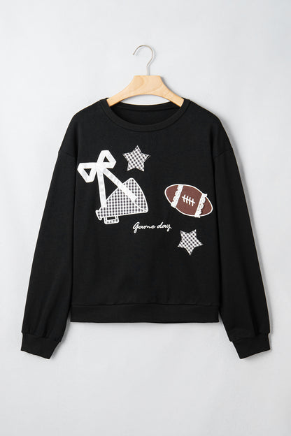 Racing Red Gingham Patch Rugby Game Day Sweatshirt