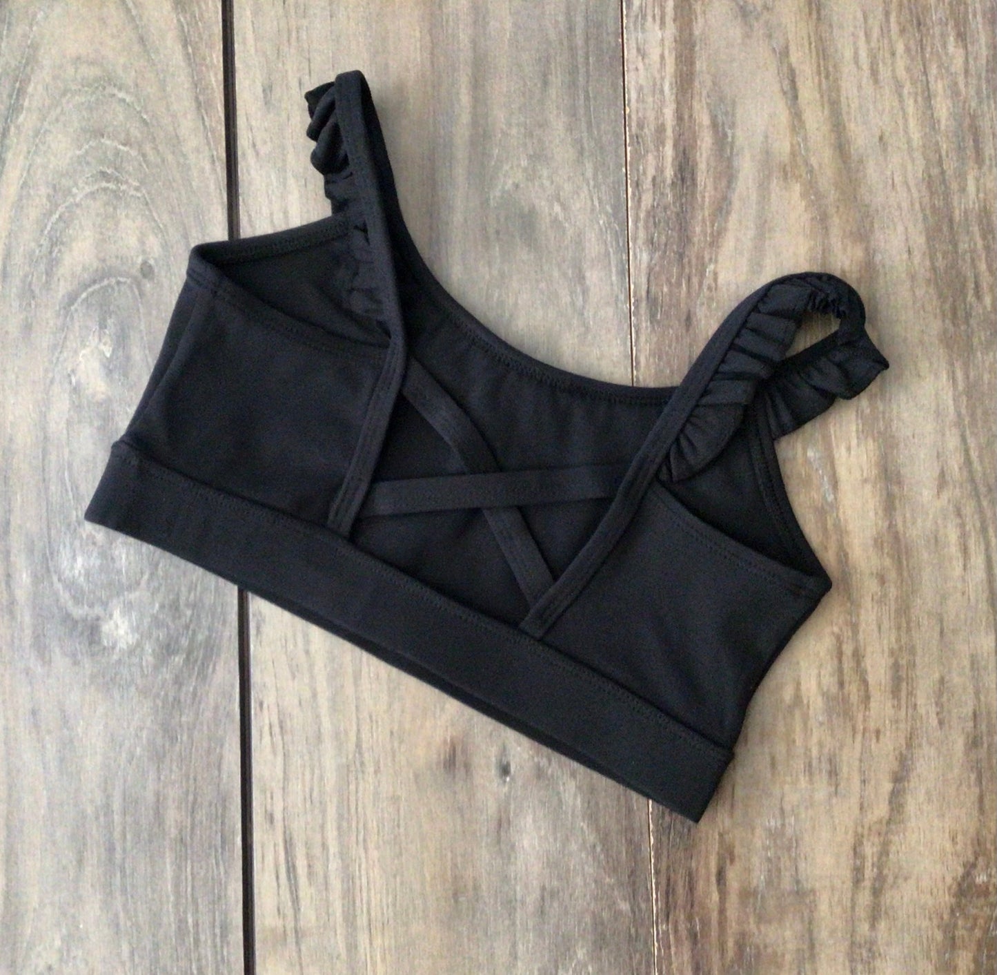 Phoenix Black Ruffle Top girls dance top detail view
