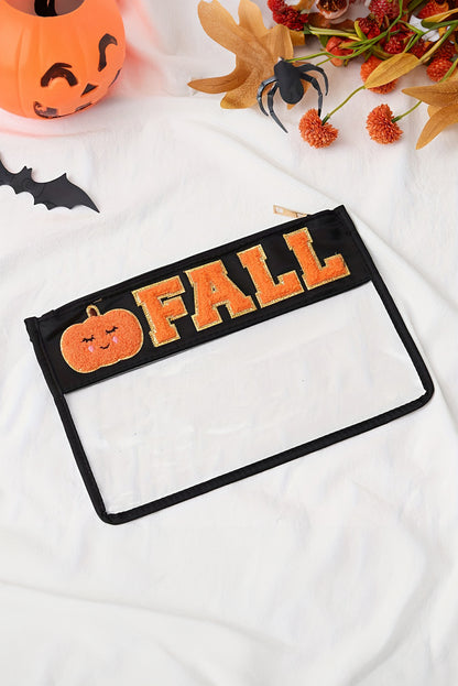Orange Fall Pumpkin Chenille Clear Zip Pouch