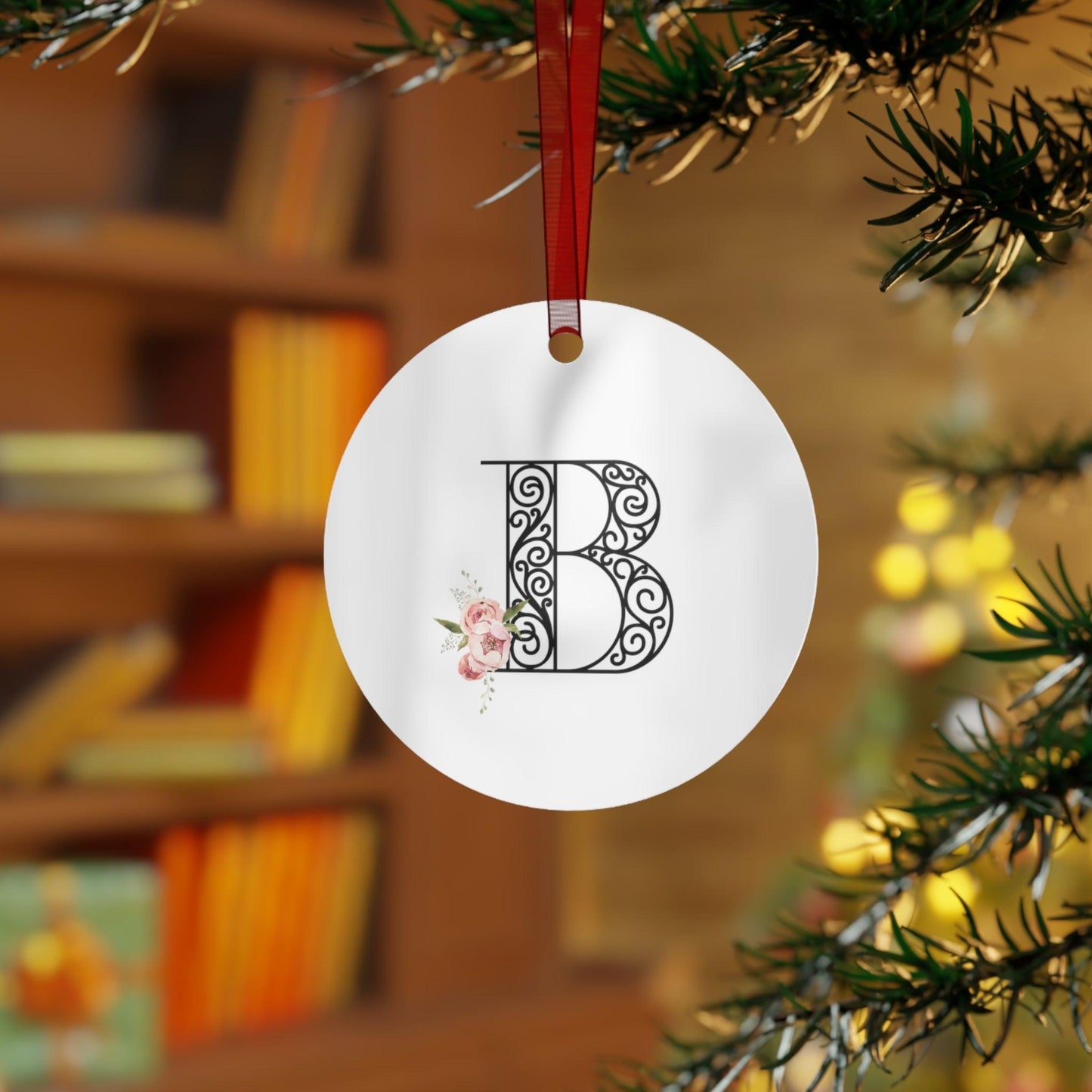 Floral Letters: Letter B - Metal Christmas Ornament - Whippie's