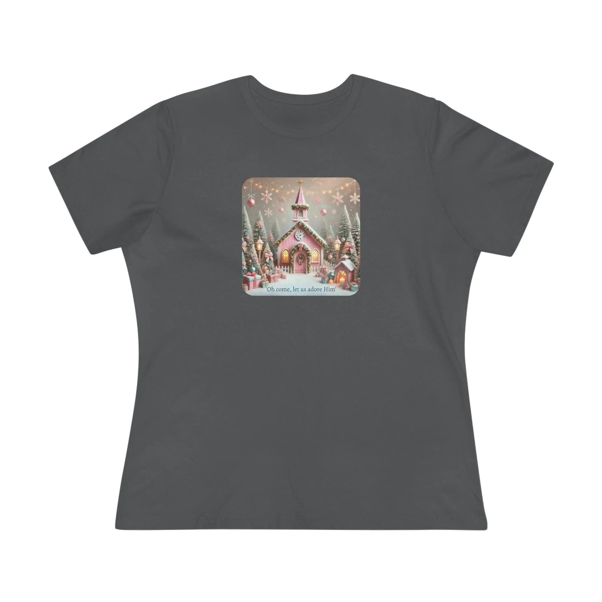 💖🏡 Pink Christmas Village - Oh Come, Let Us Adore Him ✨🎄 - Women's Softstyle Tee - Whippie's