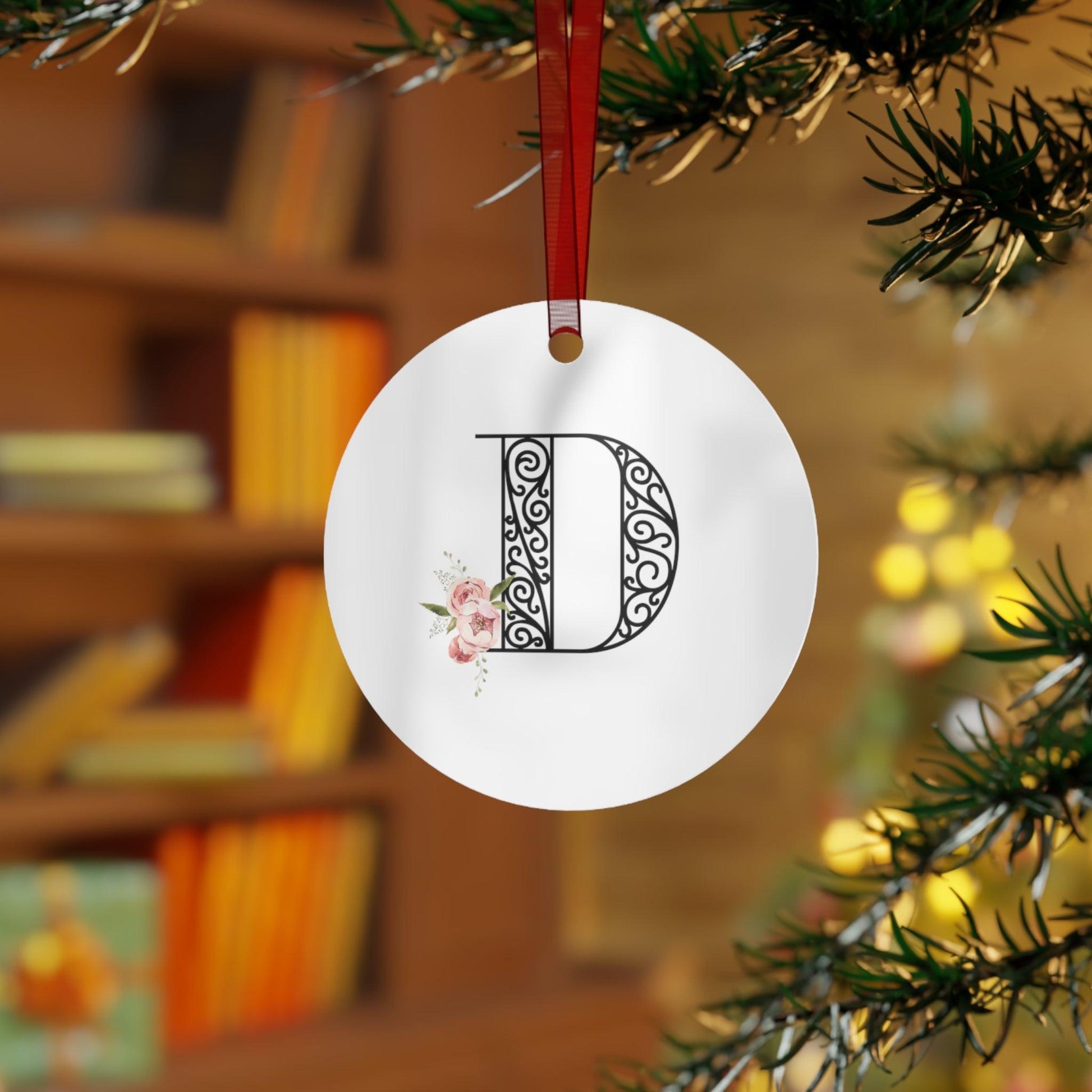 Floral Letters: Letter D - Metal Christmas Ornament - Whippie's