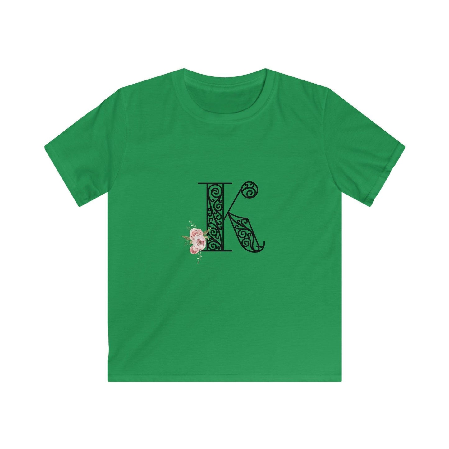 Floral Letters: Letter K - Kids Softstyle Tee - Whippie's