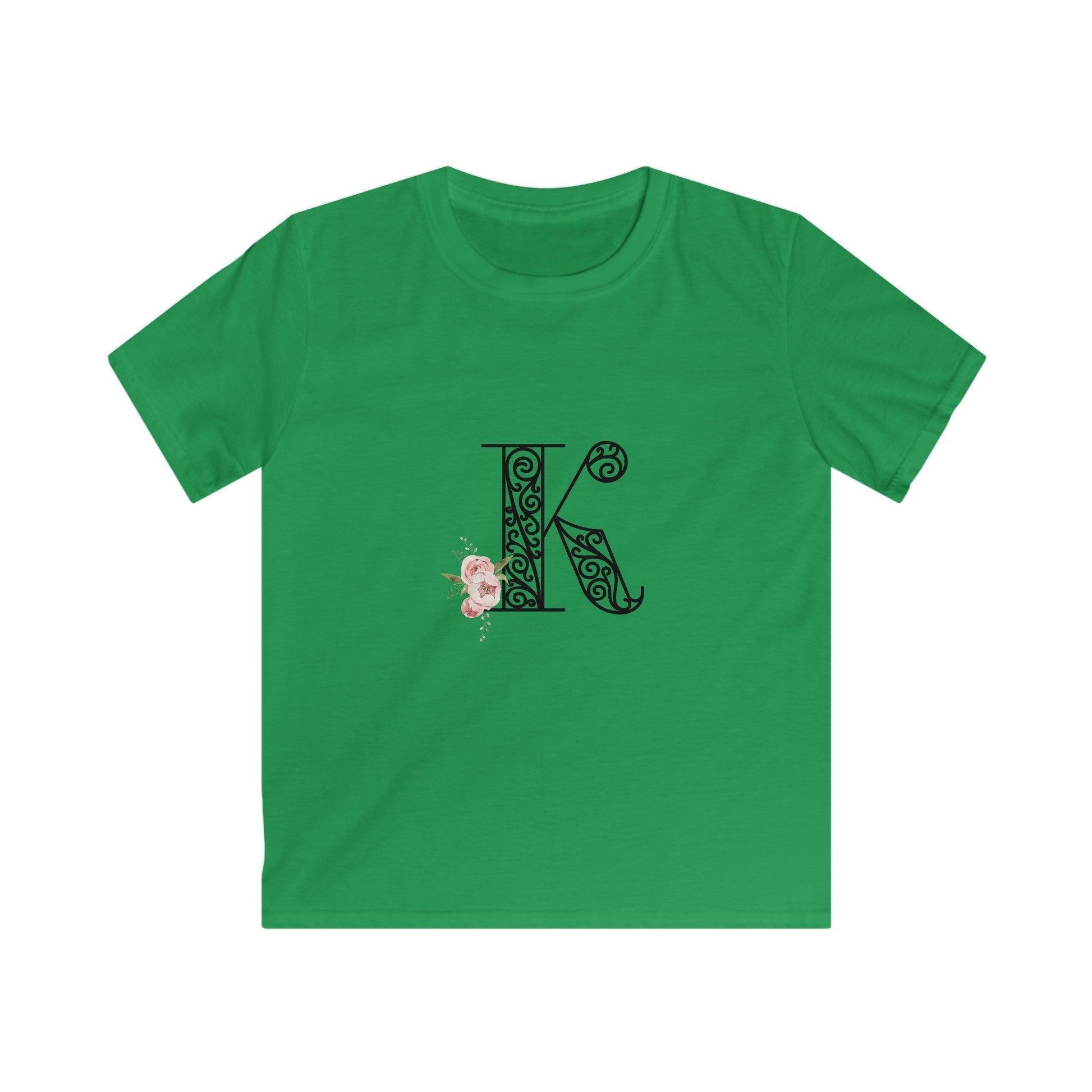 Floral Letters: Letter K - Kids Softstyle Tee - Whippie's