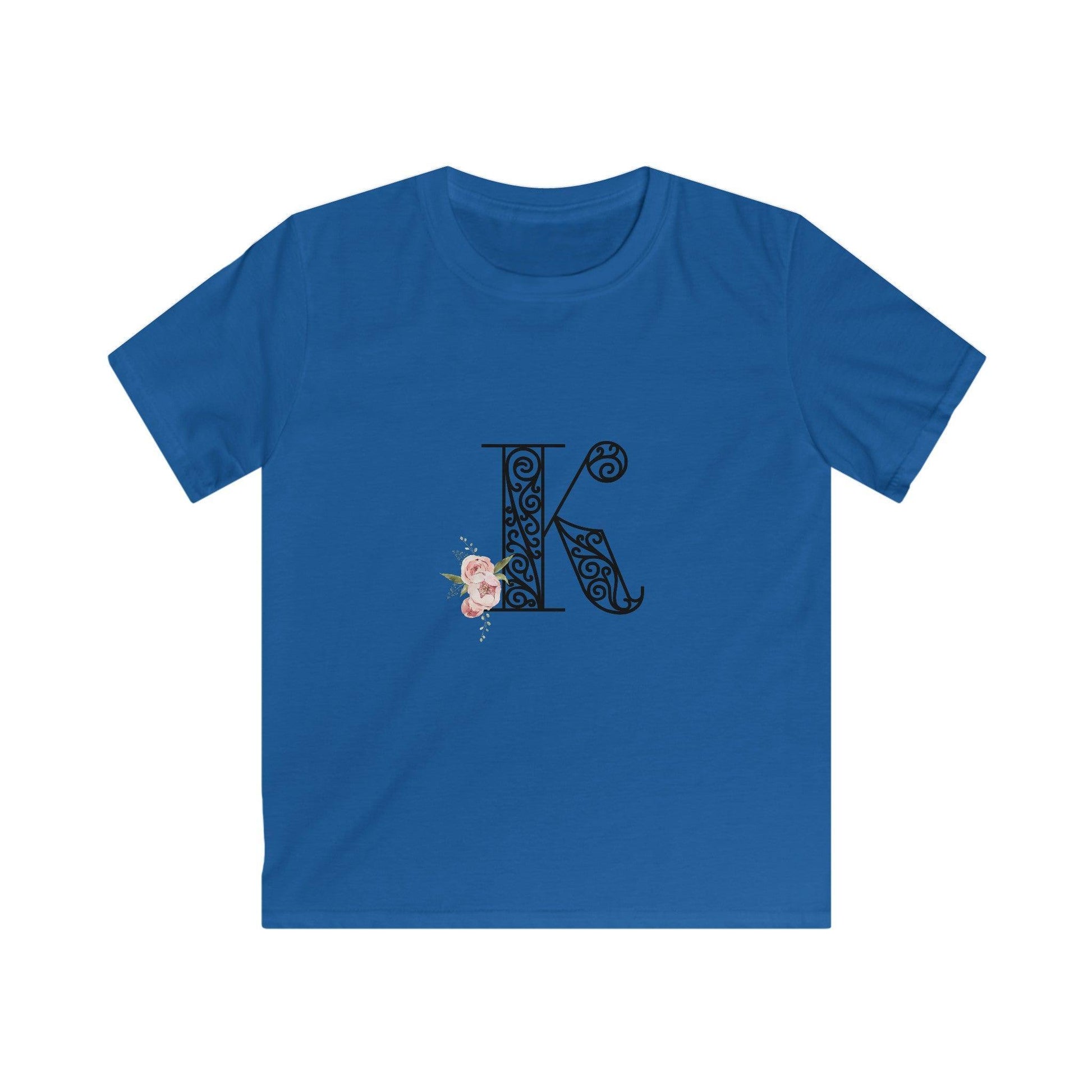 Floral Letters: Letter K - Kids Softstyle Tee - Whippie's