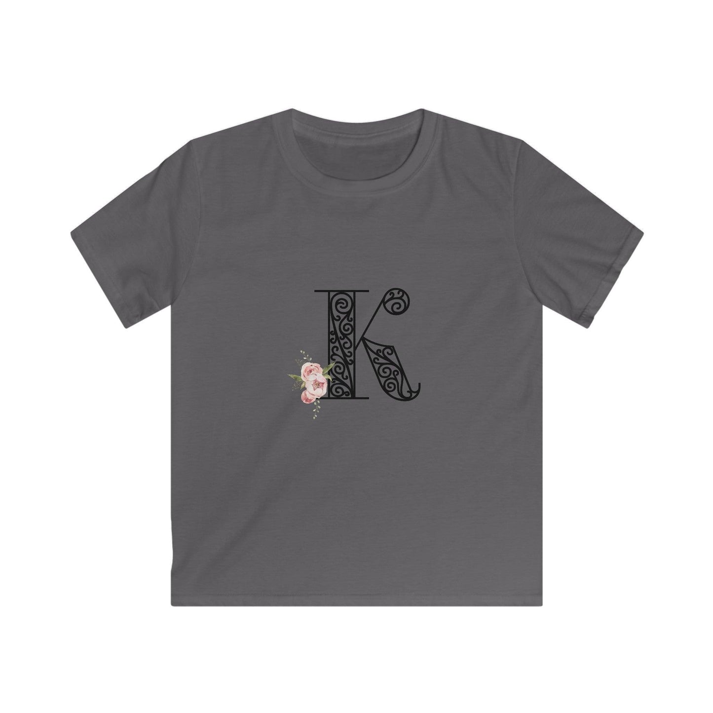 Floral Letters: Letter K - Kids Softstyle Tee - Whippie's
