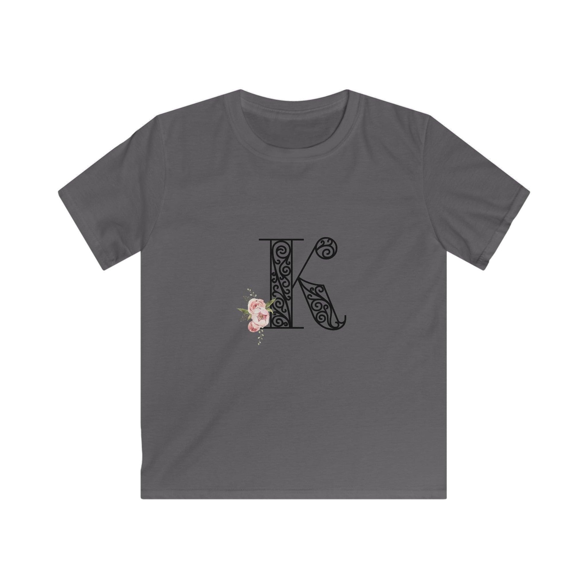 Floral Letters: Letter K - Kids Softstyle Tee - Whippie's