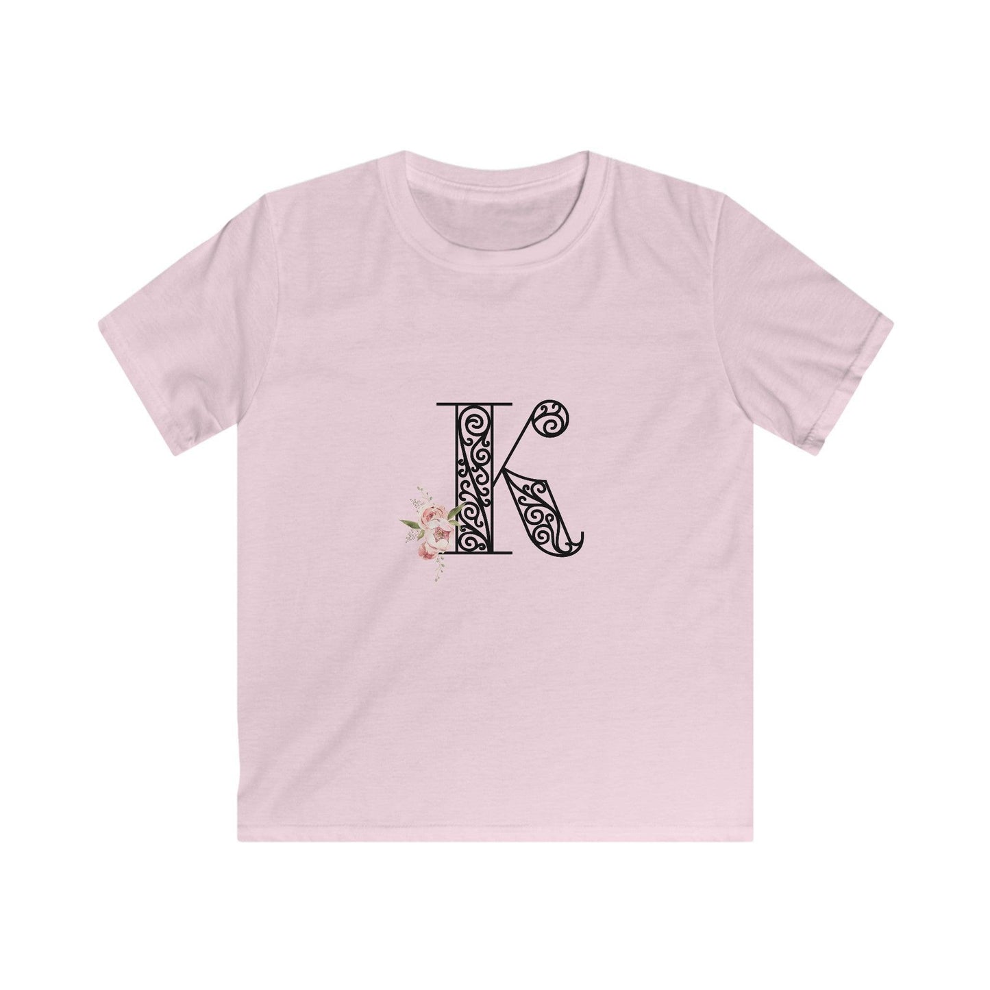 Floral Letters: Letter K - Kids Softstyle Tee - Whippie's