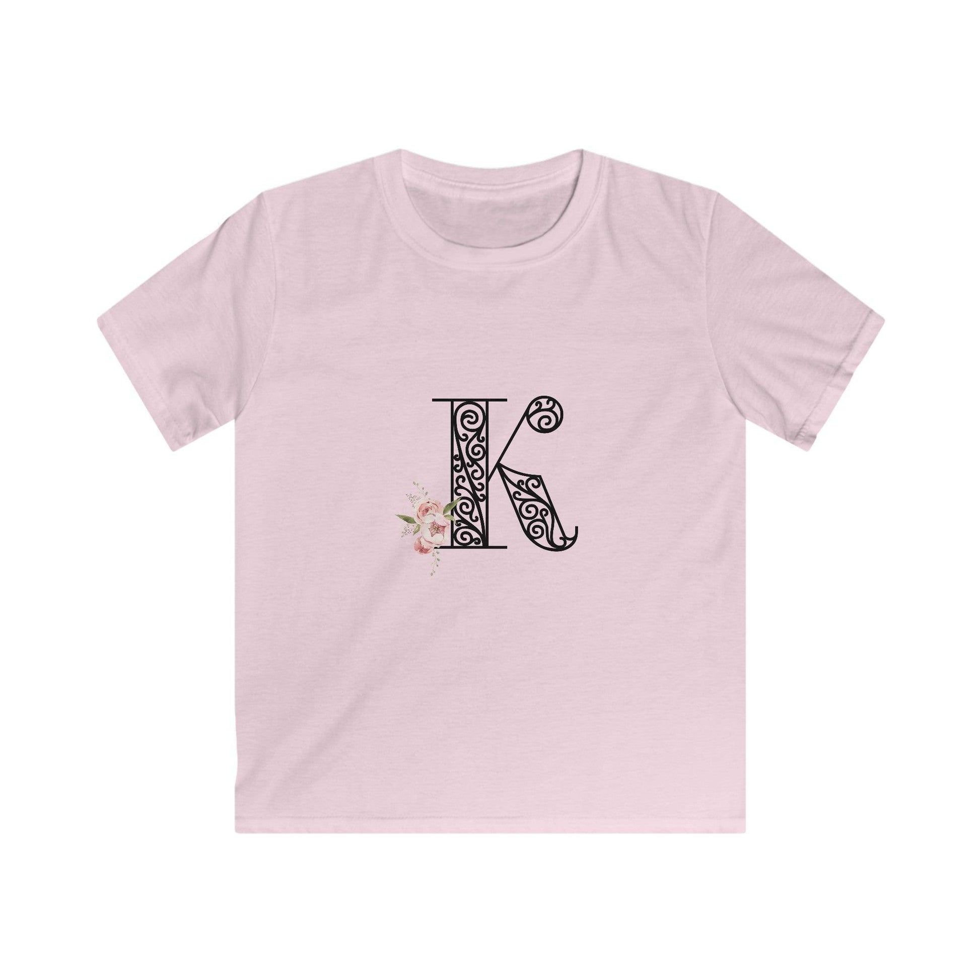 Floral Letters: Letter K - Kids Softstyle Tee - Whippie's