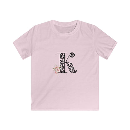 Floral Letters: Letter K - Kids Softstyle Tee - Whippie's