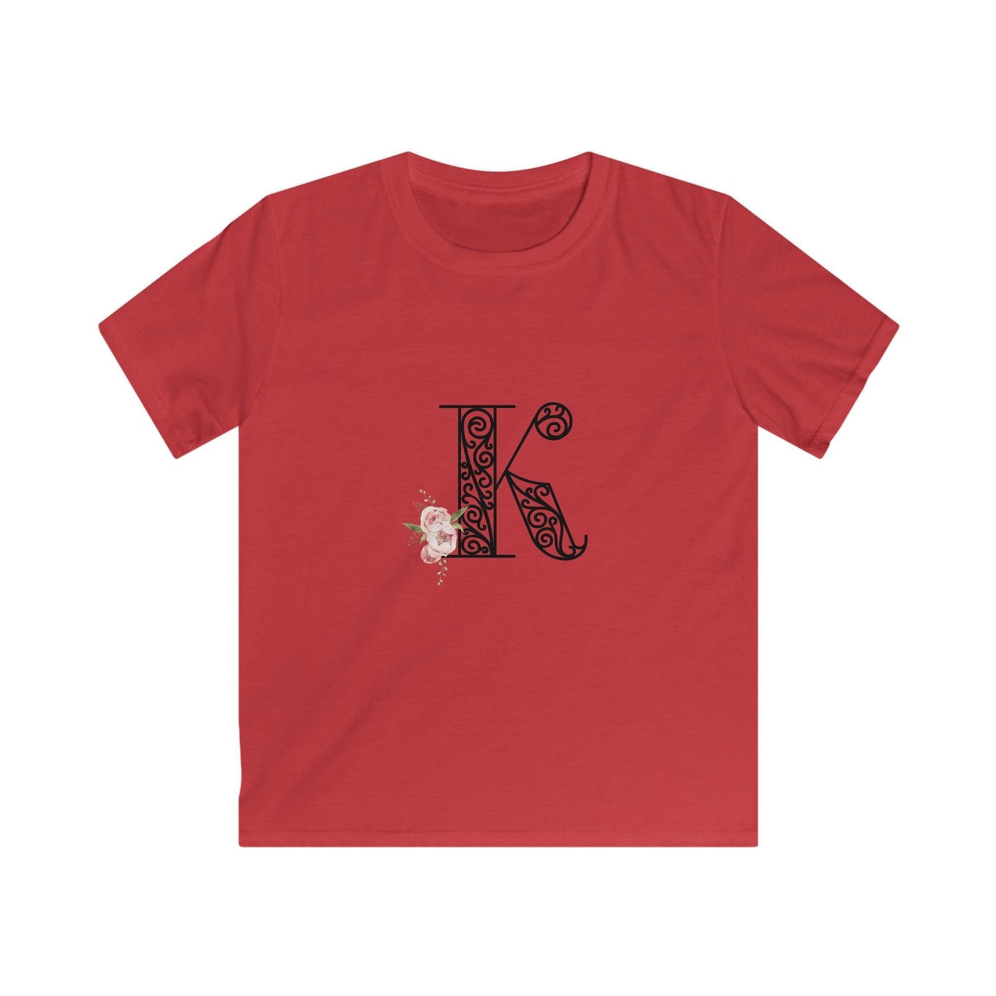 Floral Letters: Letter K - Kids Softstyle Tee - Whippie's
