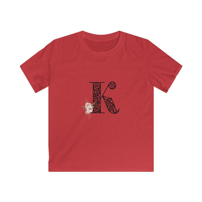 Floral Letters: Letter K - Kids Softstyle Tee - Whippie's