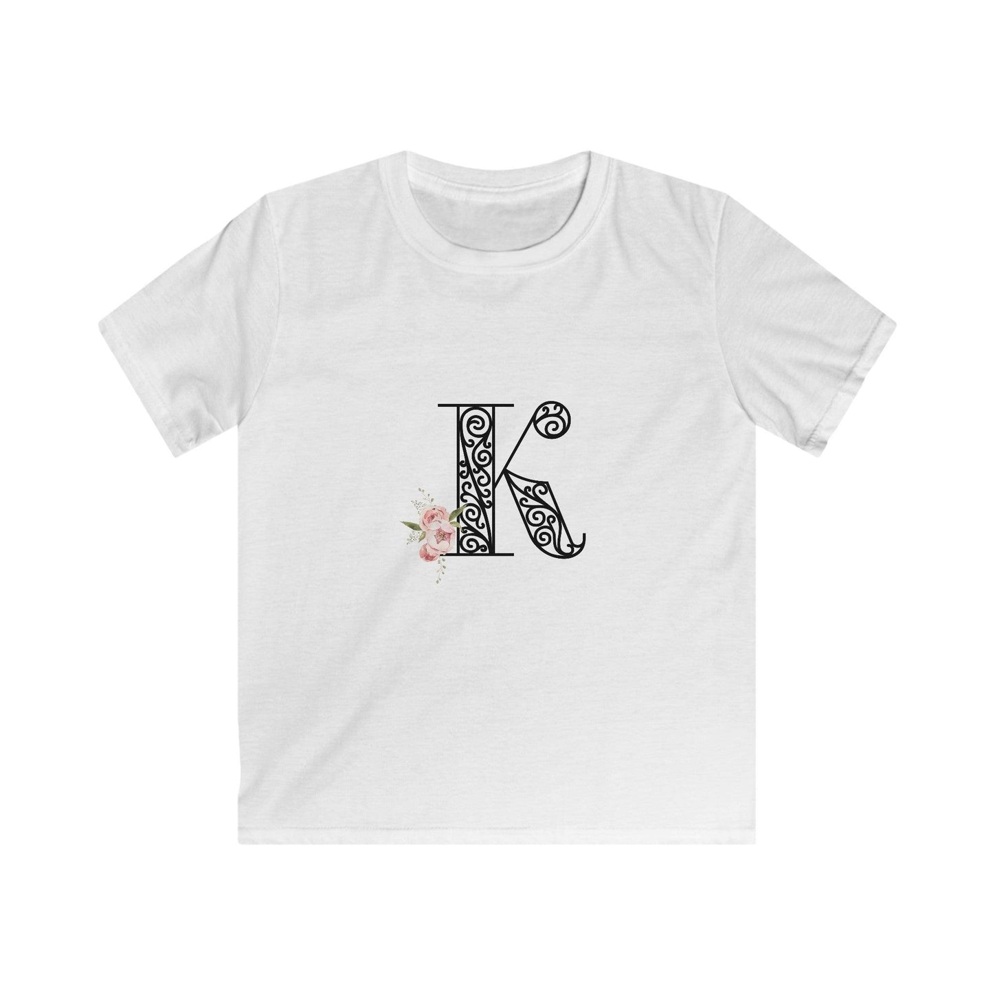 Floral Letters: Letter K - Kids Softstyle Tee - Whippie's