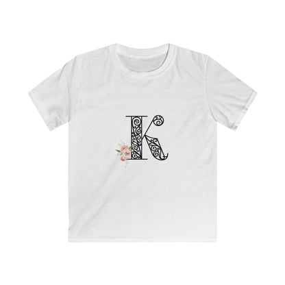 Floral Letters: Letter K - Kids Softstyle Tee - Whippie's