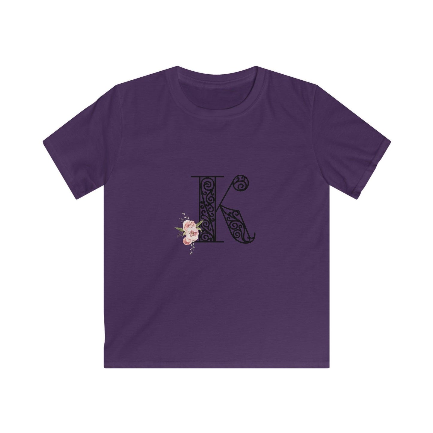 Floral Letters: Letter K - Kids Softstyle Tee - Whippie's