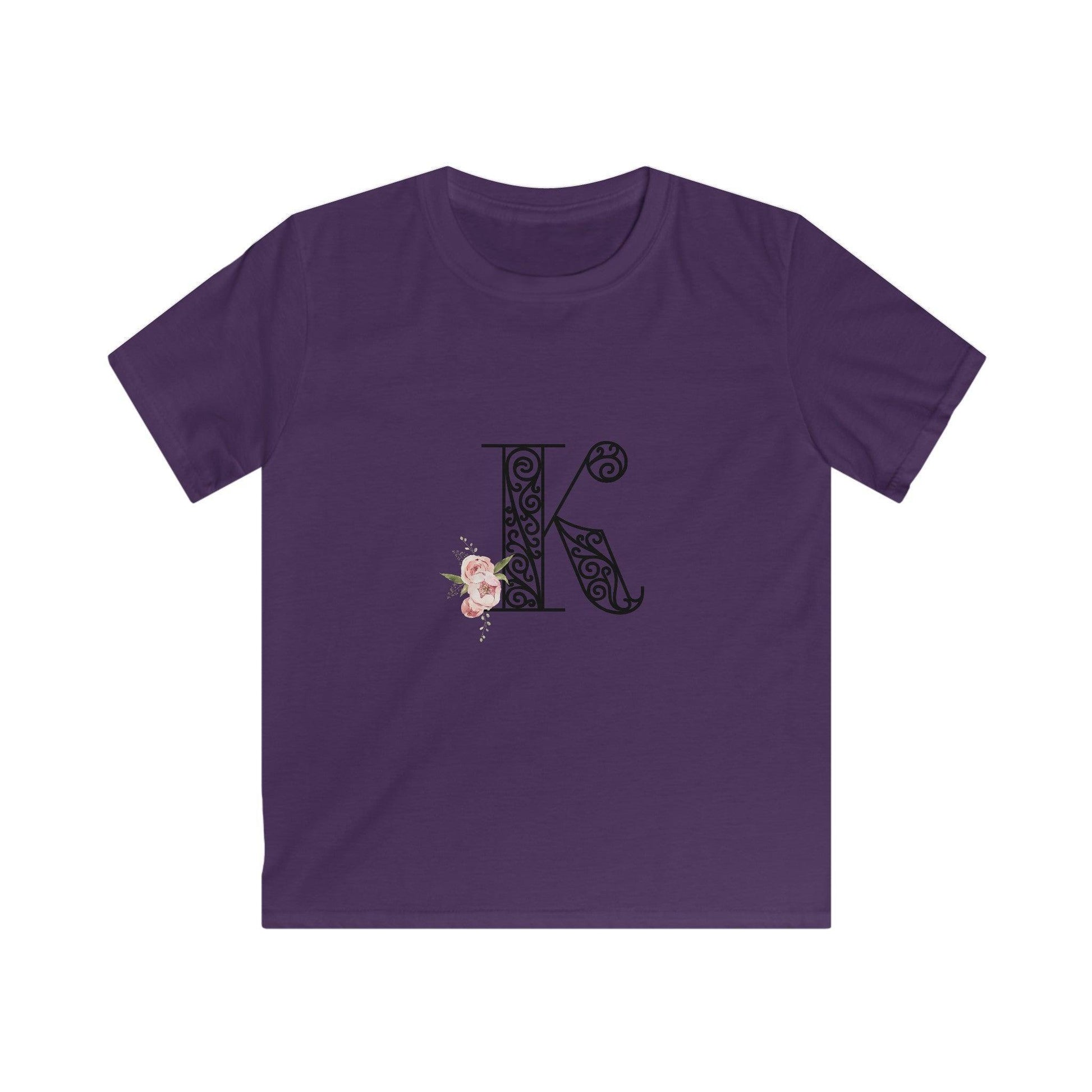 Floral Letters: Letter K - Kids Softstyle Tee - Whippie's