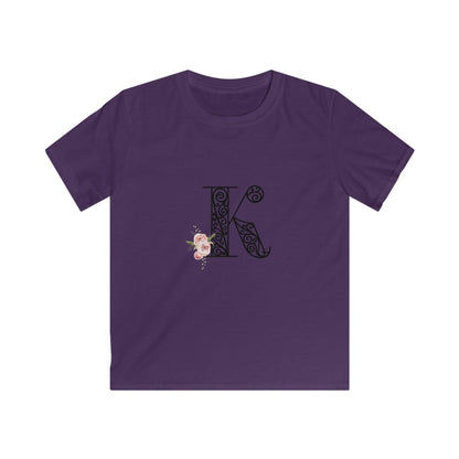 Floral Letters: Letter K - Kids Softstyle Tee - Whippie's