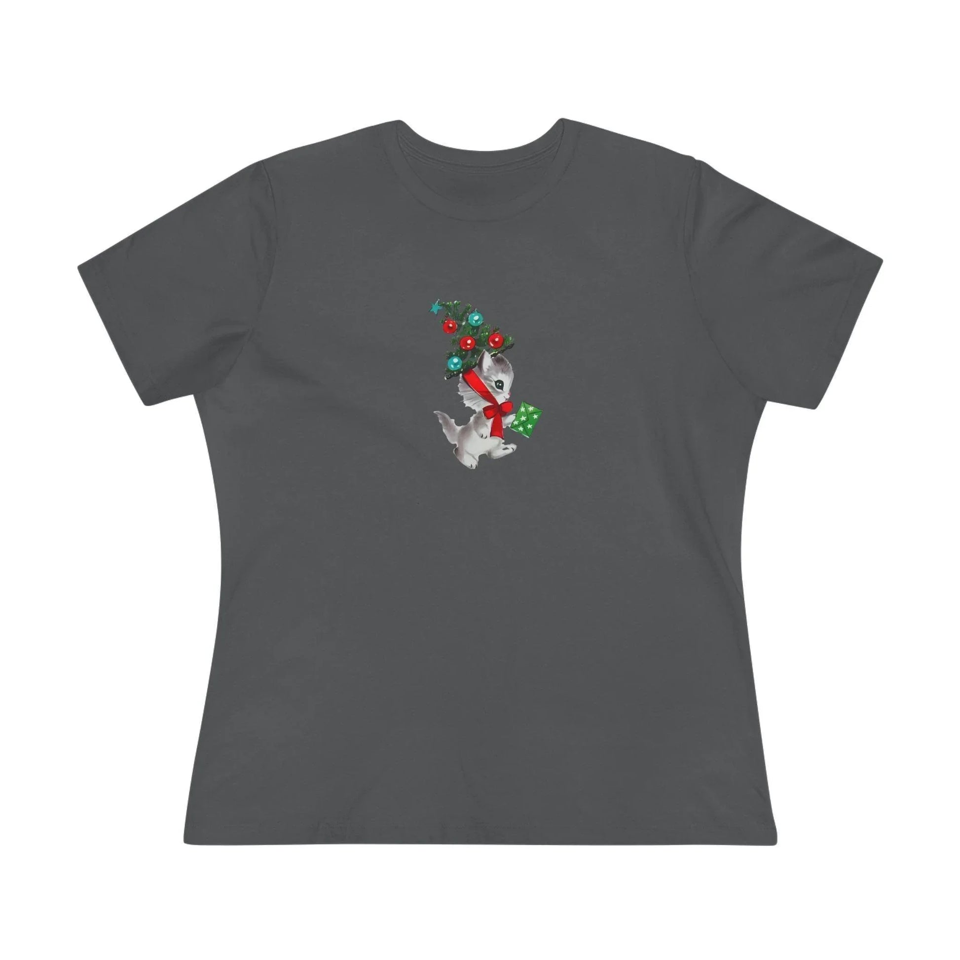 Retro Kittie with Tinsel Christmas Tree Hat - Women's Tee - Whippie's
