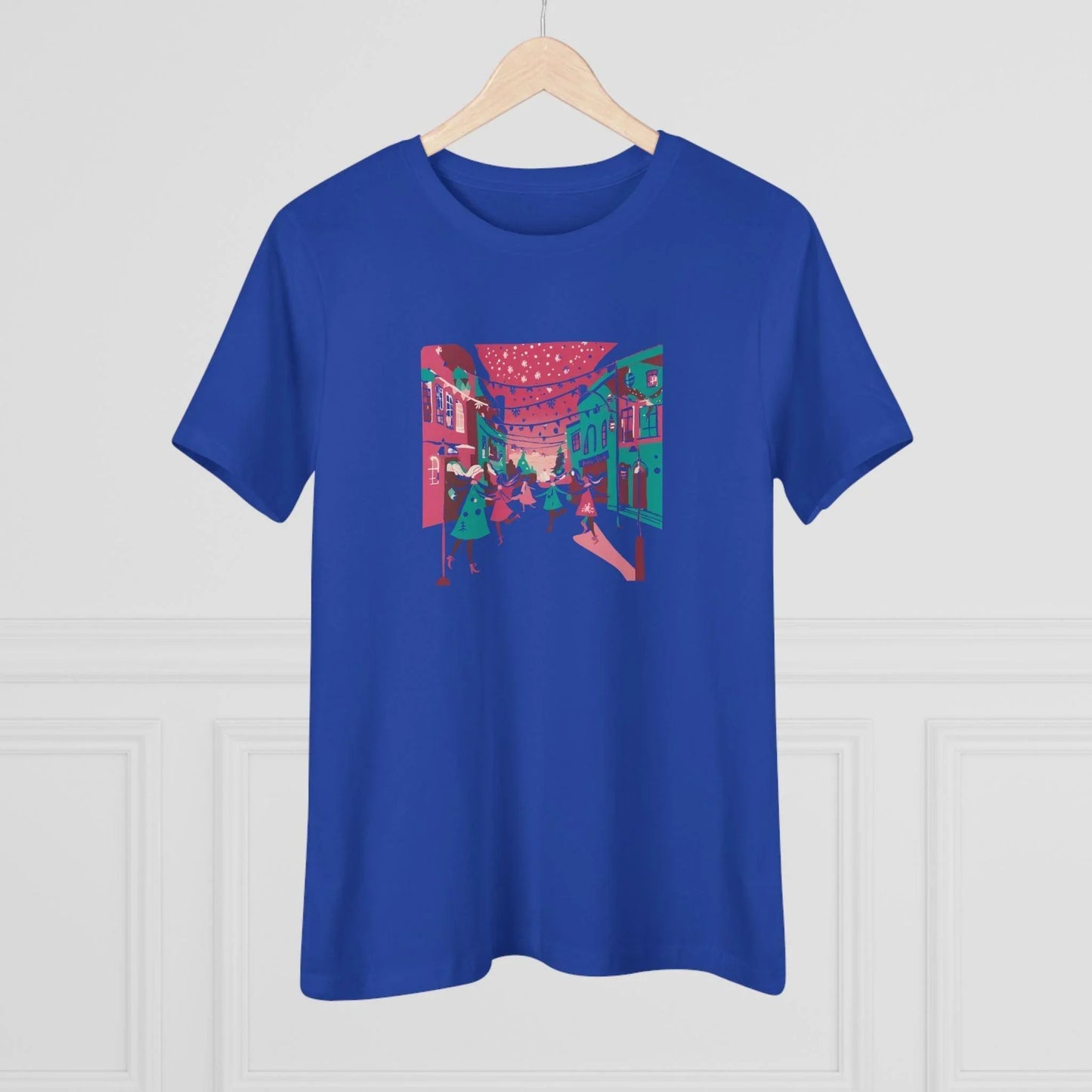 Pink and Teal Holiday Village - Women's Softstyle Tee - Whippie's