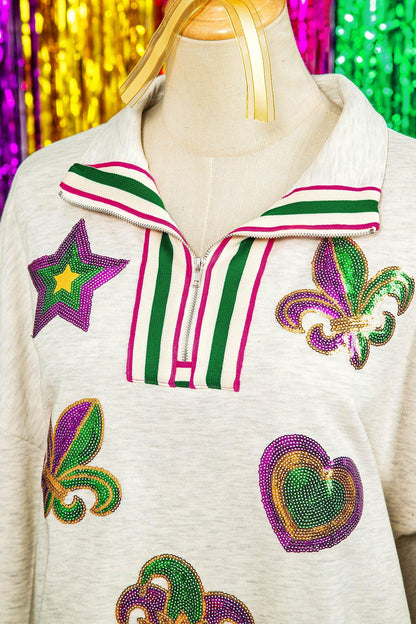 Sequin Mardi Gras Sweatshirt | Zip Pullover