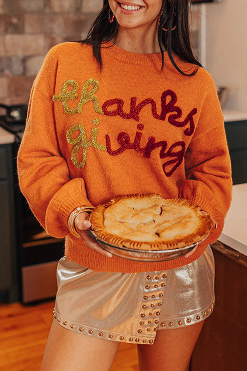 Tinsel Drop Shoulder Thanksgiving Sweater