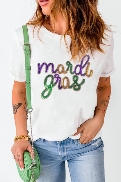 Mardi Gras Tee | Sequin Party Graphic Shirt
