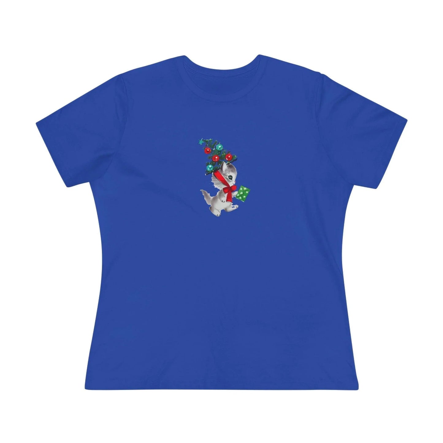 Retro Kittie with Tinsel Christmas Tree Hat - Women's Tee - Whippie's