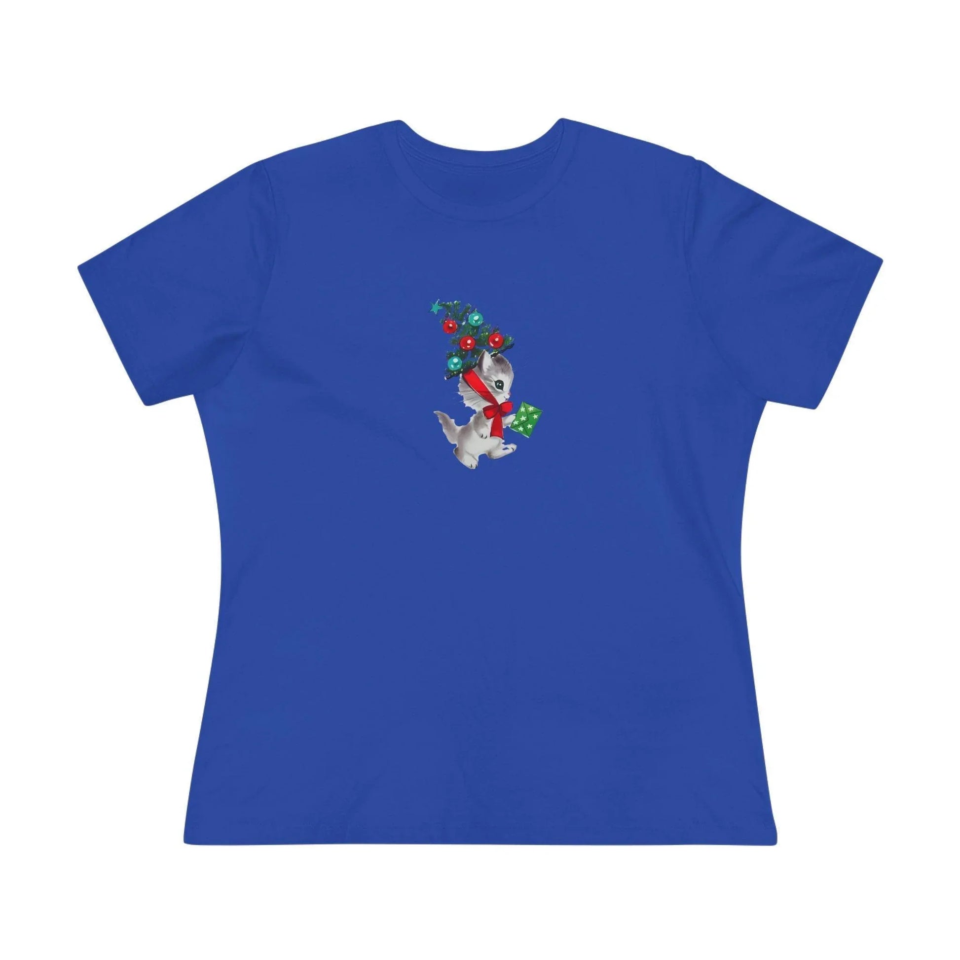 Retro Kittie with Tinsel Christmas Tree Hat - Women's Tee - Whippie's