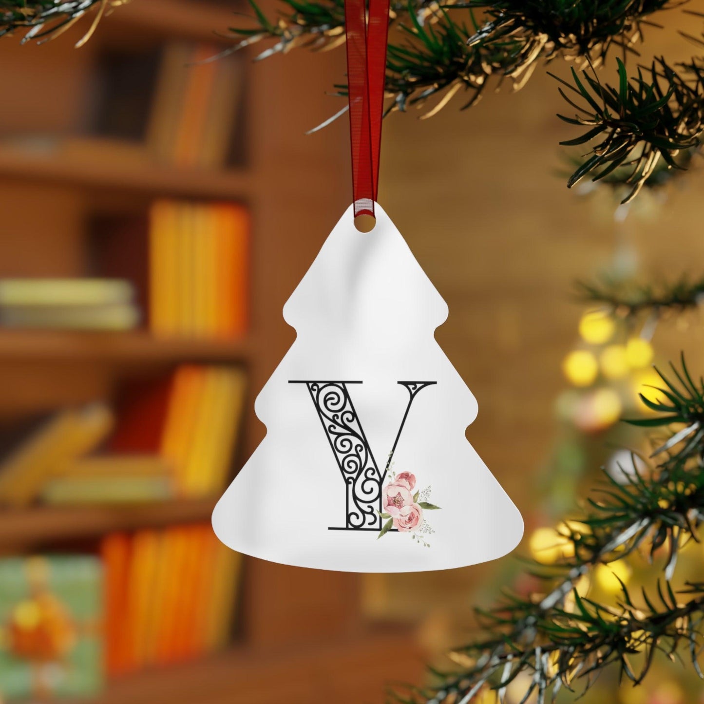 Floral Letters: Letter Y - Metal Christmas Ornament - Whippie's