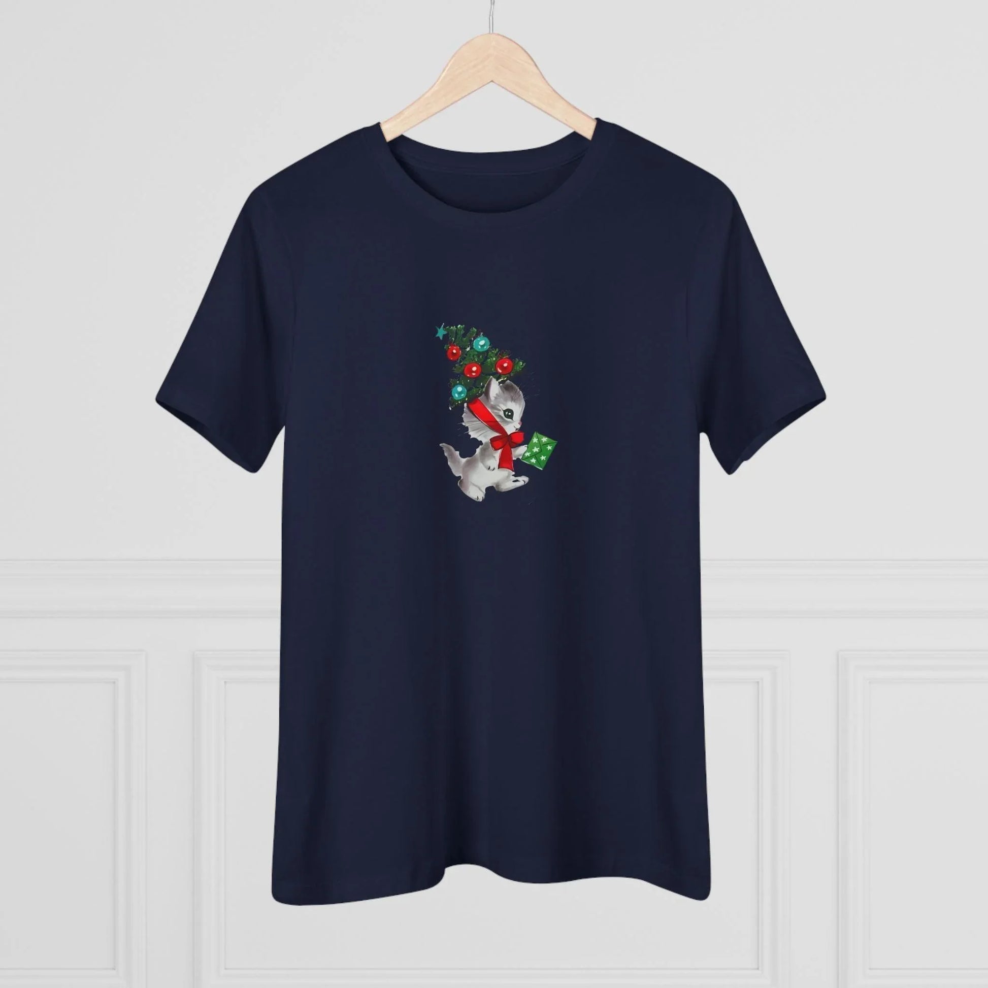 Retro Kittie with Tinsel Christmas Tree Hat - Women's Tee - Whippie's