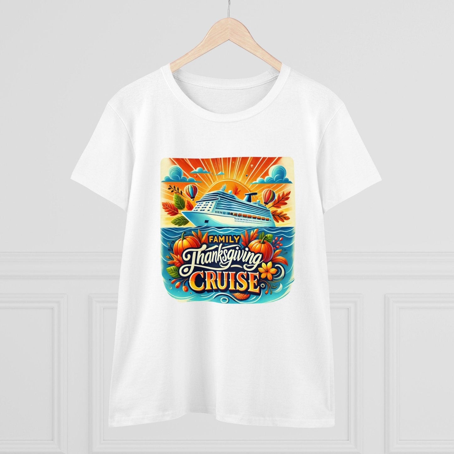 Family Thanksgiving Cruise - Gobble 'til You Wobble! 🚢🍂 Women's Midweight Cotton Tee - Whippie's