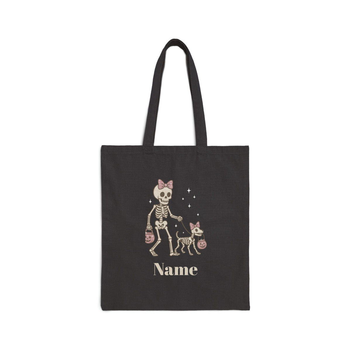 Pink Bow Halloween Friends Cotton Canvas Tote Bag - Personalizable