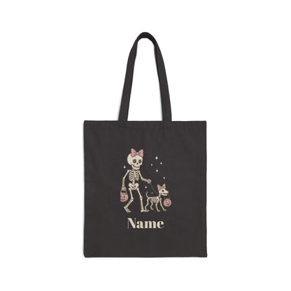 Pink Bow Halloween Friends Cotton Canvas Tote Bag - Personalizable