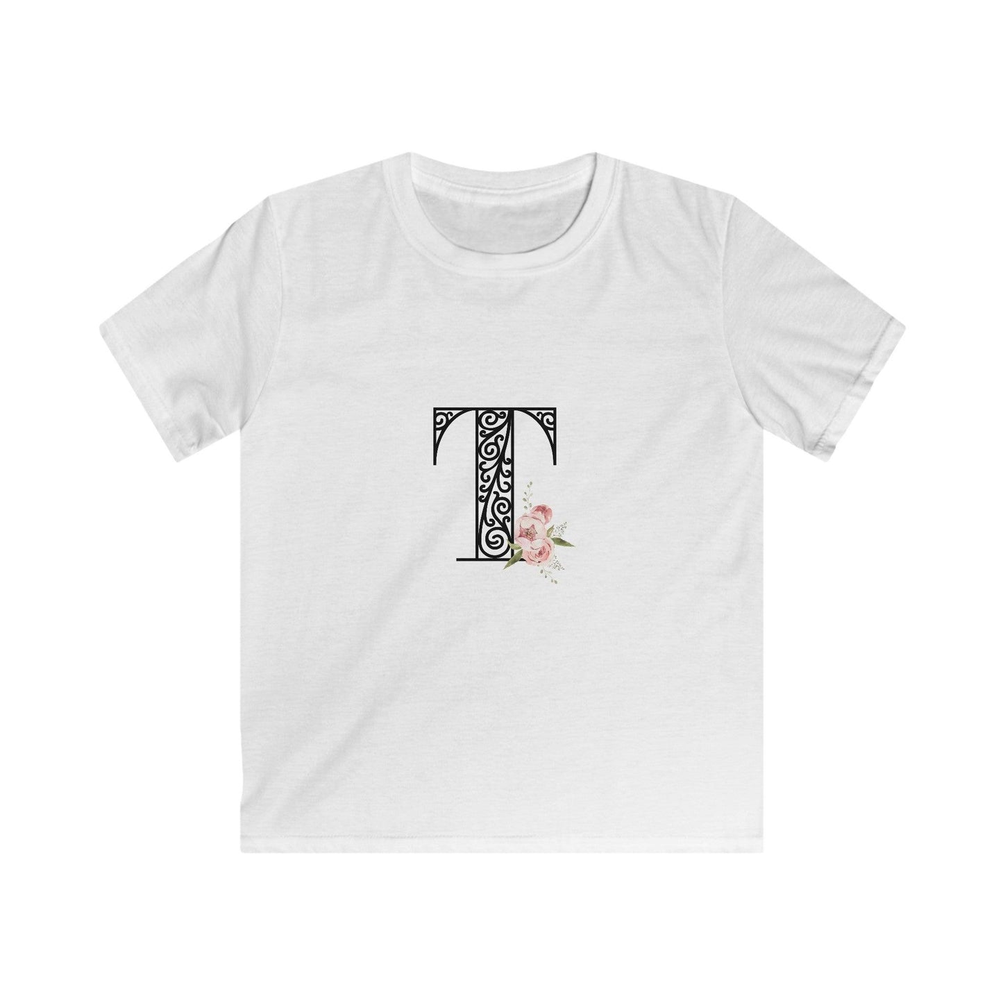 Floral Letters: Letter T - Kids Softstyle Tee - Whippie's