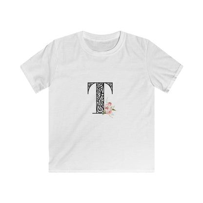 Floral Letters: Letter T - Kids Softstyle Tee - Whippie's